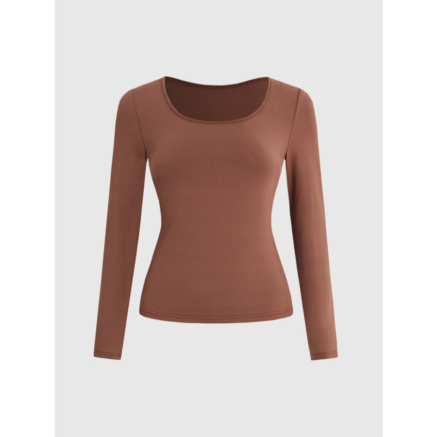 Round Neck Long Sleeve T-Shirt Caramel / S Apparel and Accessories