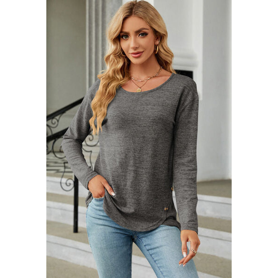 Round Neck Long Sleeve T - Shirt Charcoal / S Apparel and Accessories