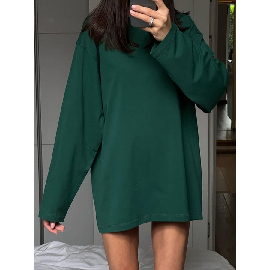 Round Neck Long Sleeve T-Shirt Dark Green / S Apparel and Accessories