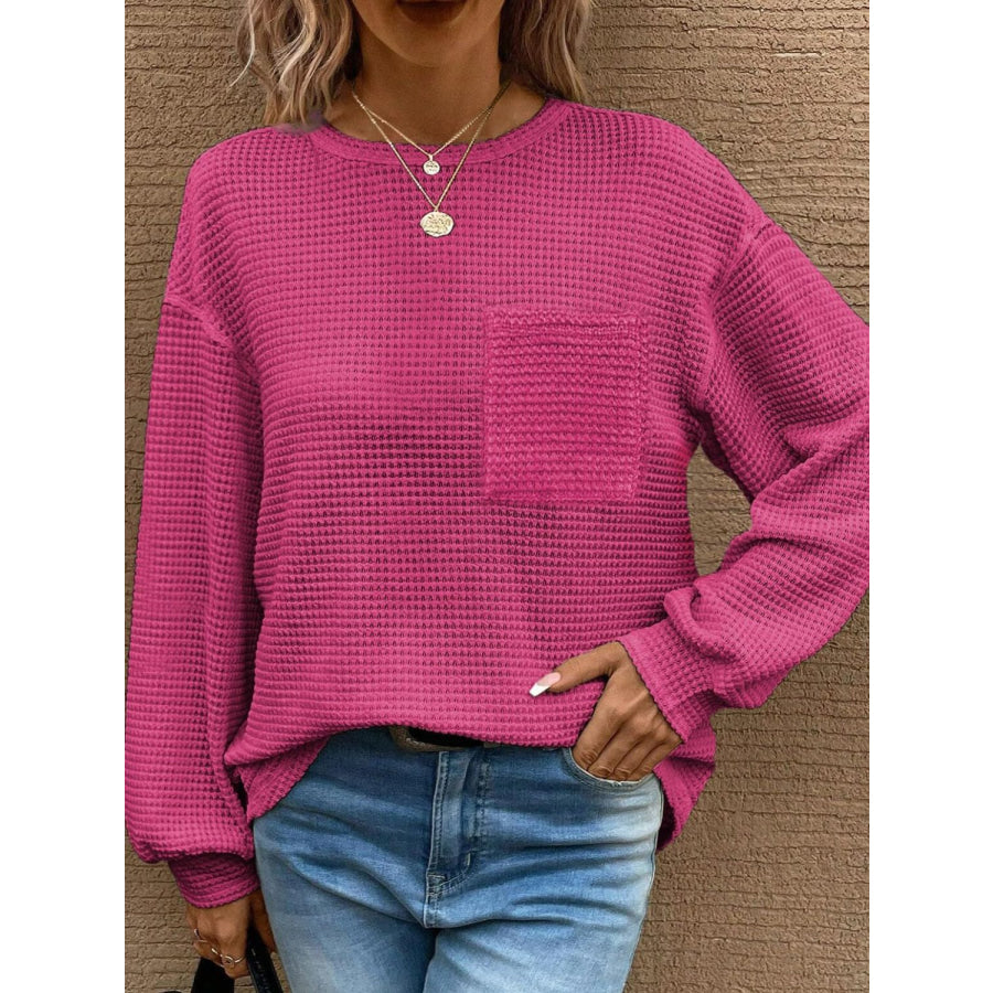 Round Neck Long Sleeve T-Shirt Deep Rose / S Apparel and Accessories