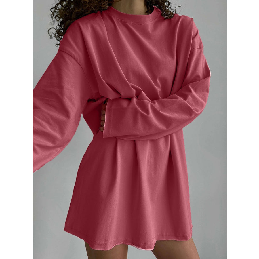 Round Neck Long Sleeve T-Shirt Deep Rose / S Apparel and Accessories