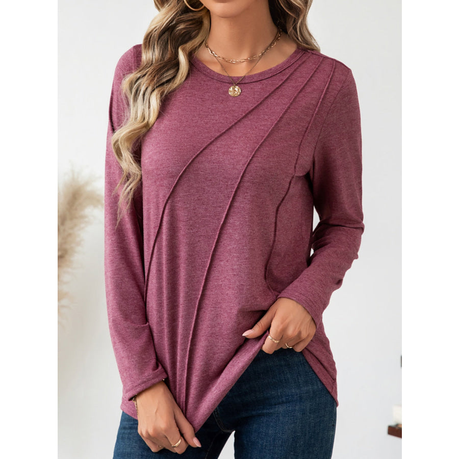 Round Neck Long Sleeve T-Shirt Dusty Pink / S Apparel and Accessories