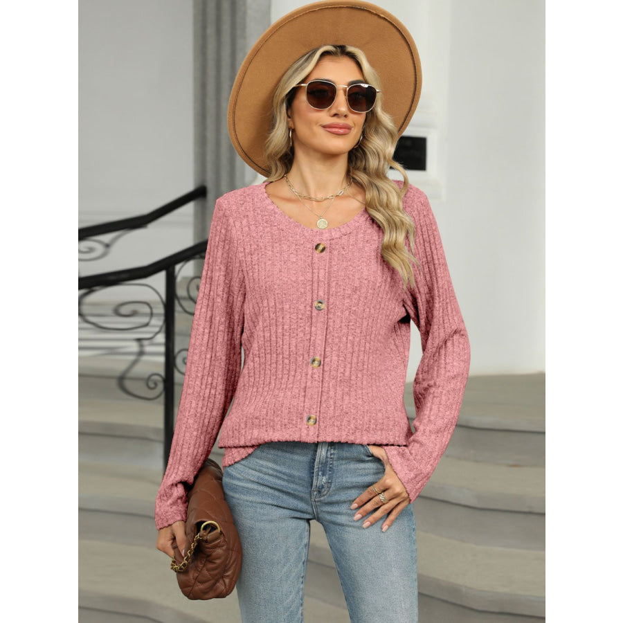 Round Neck Long Sleeve T-Shirt Dusty Pink / S Apparel and Accessories