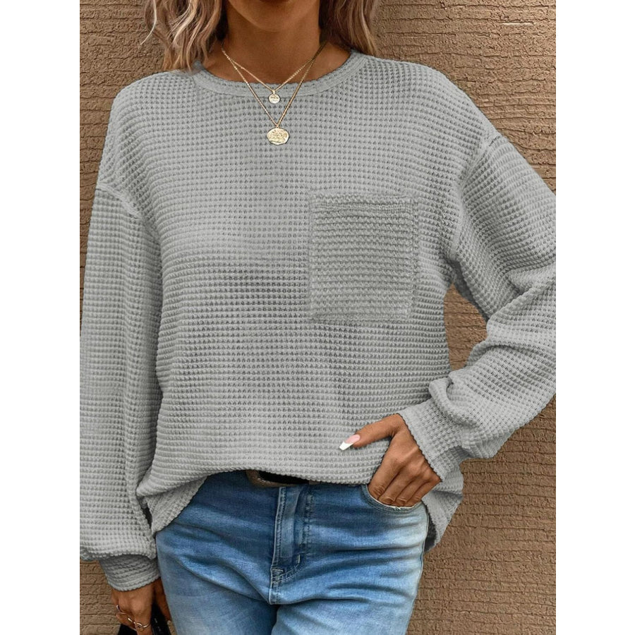 Round Neck Long Sleeve T-Shirt Gray / S Apparel and Accessories