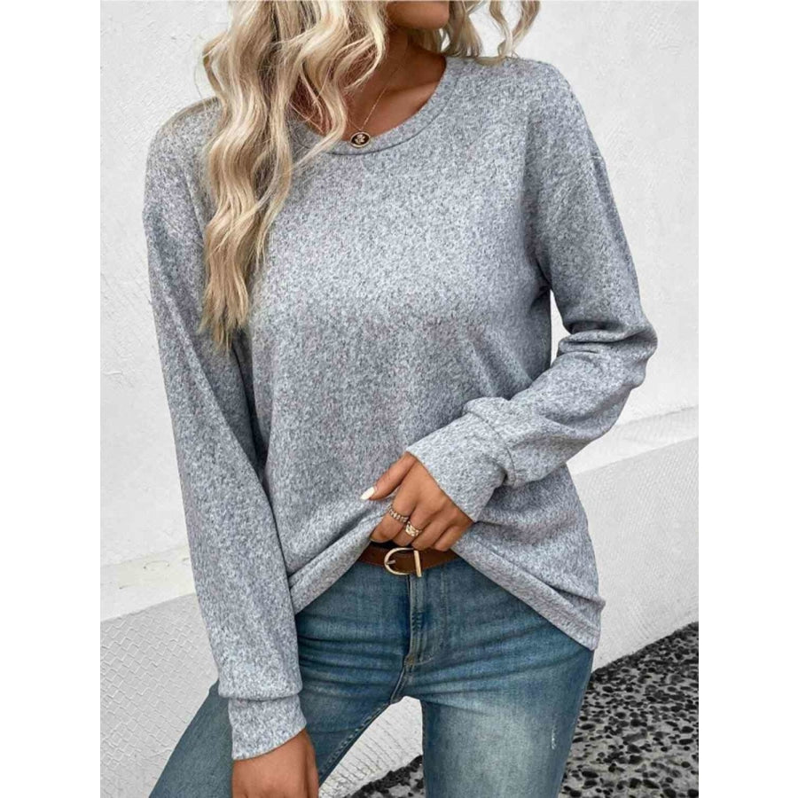 Round Neck Long Sleeve T-Shirt Heather Gray / S