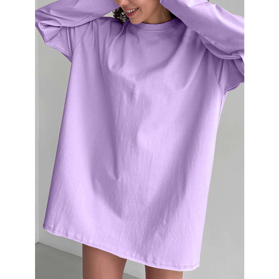 Round Neck Long Sleeve T-Shirt Lavender / S Apparel and Accessories