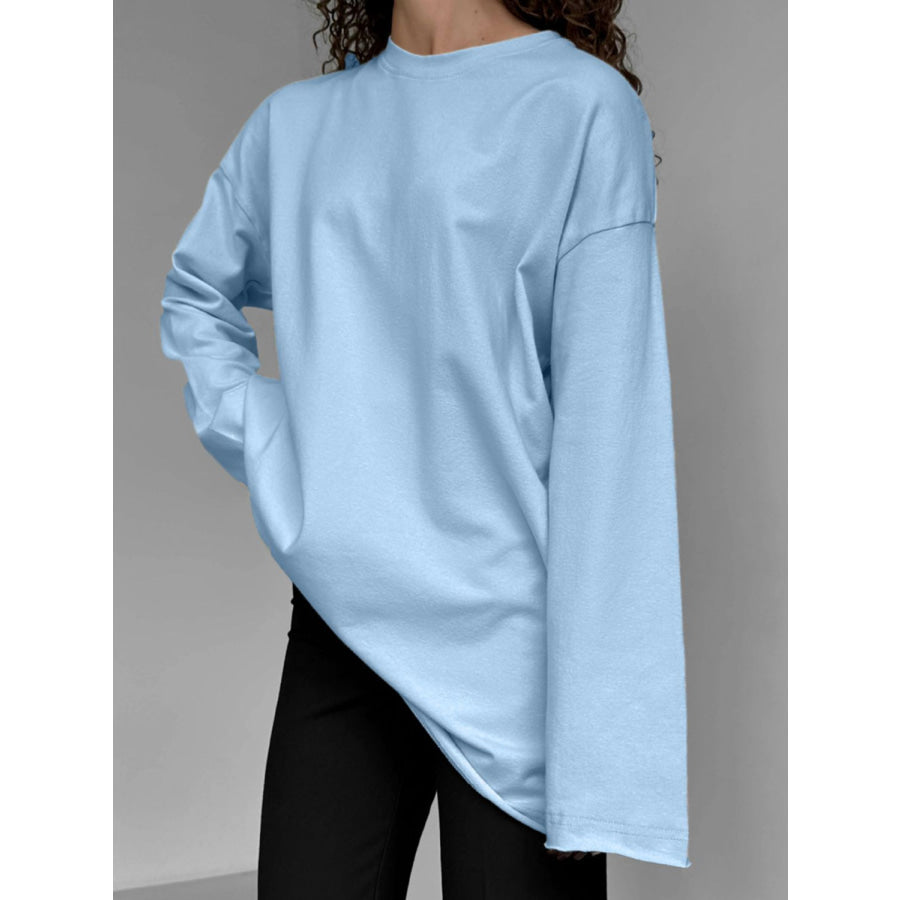 Round Neck Long Sleeve T-Shirt Light Blue / S Apparel and Accessories