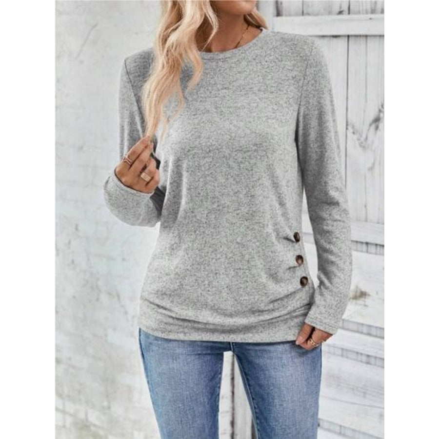 Round Neck Long Sleeve T-Shirt Light Gray / S Clothing