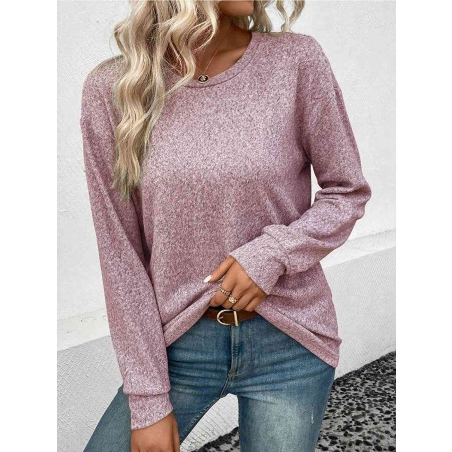 Round Neck Long Sleeve T-Shirt Light Mauve / S
