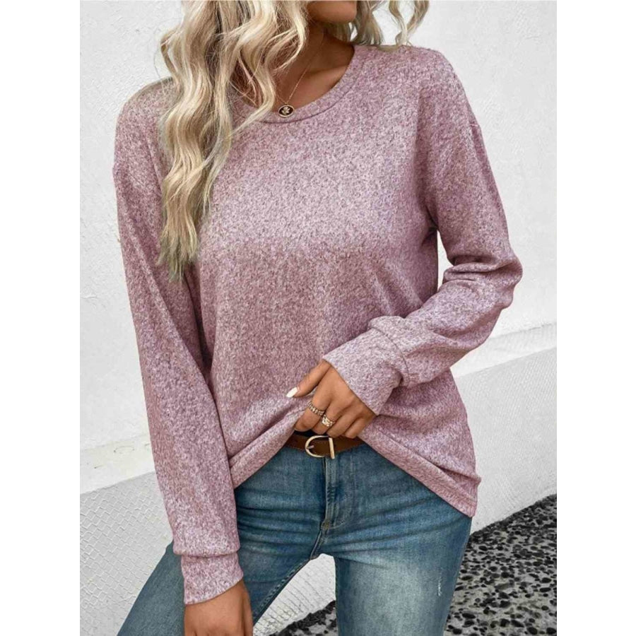 Round Neck Long Sleeve T-Shirt Light Mauve / S