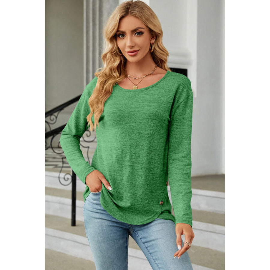 Round Neck Long Sleeve T - Shirt Mid Green / S Apparel and Accessories