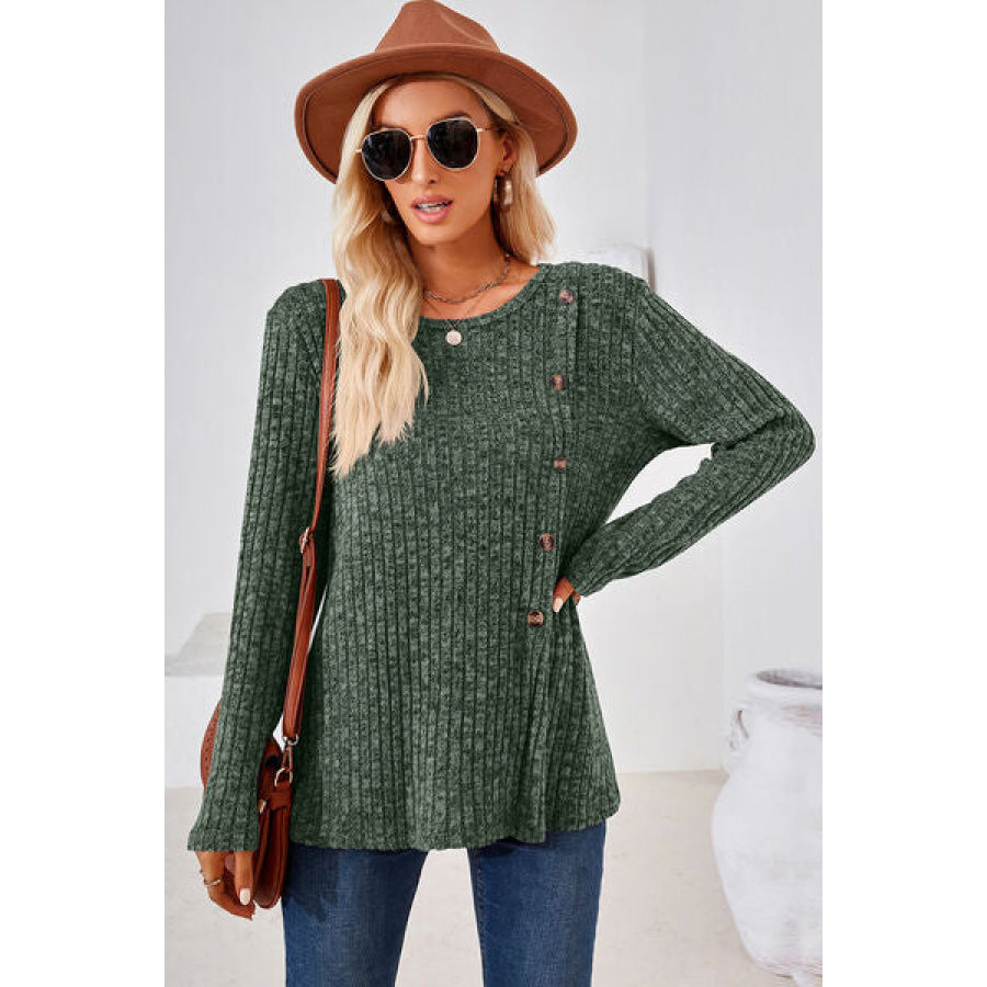 Round Neck Long Sleeve T - Shirt Moss / S Apparel and Accessories