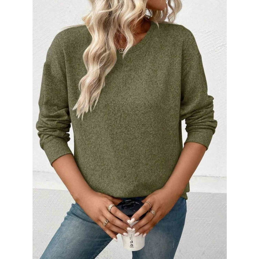 Round Neck Long Sleeve T-Shirt Moss / S