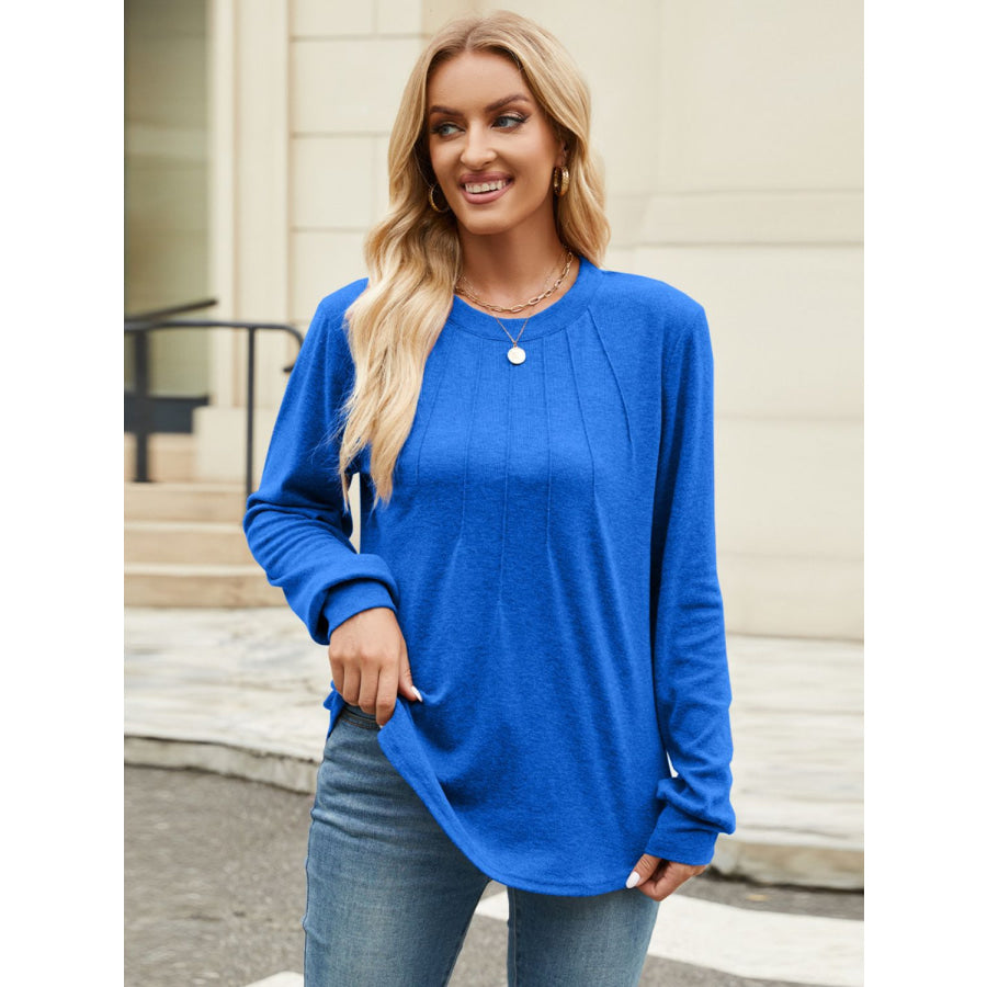 Round Neck Long Sleeve T-Shirt Royal Blue / S Apparel and Accessories