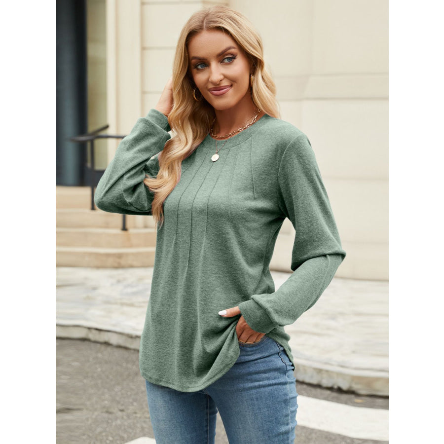 Round Neck Long Sleeve T-Shirt Sage / S Apparel and Accessories