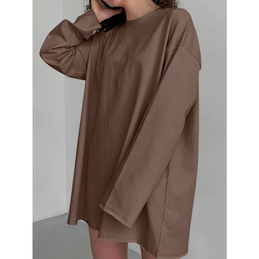 Round Neck Long Sleeve T-Shirt Taupe / S Apparel and Accessories