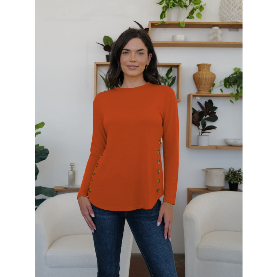 Round Neck Long Sleeve T-Shirt Terracotta / S Apparel and Accessories