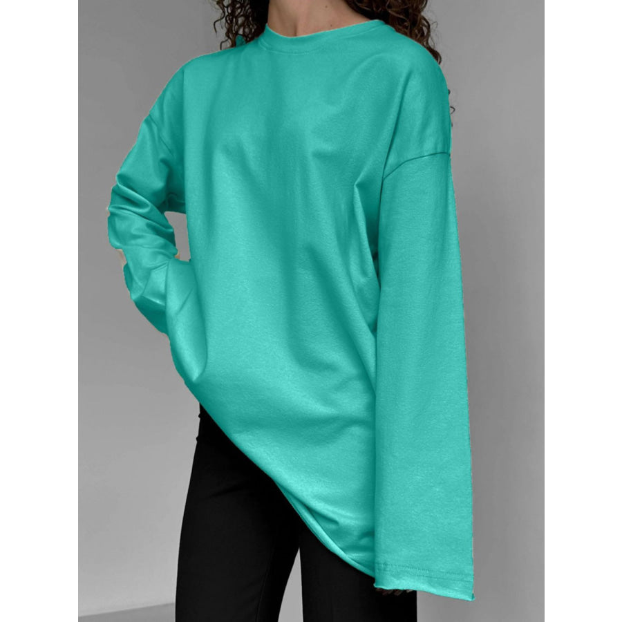 Round Neck Long Sleeve T-Shirt Tiffany Blue / S Apparel and Accessories