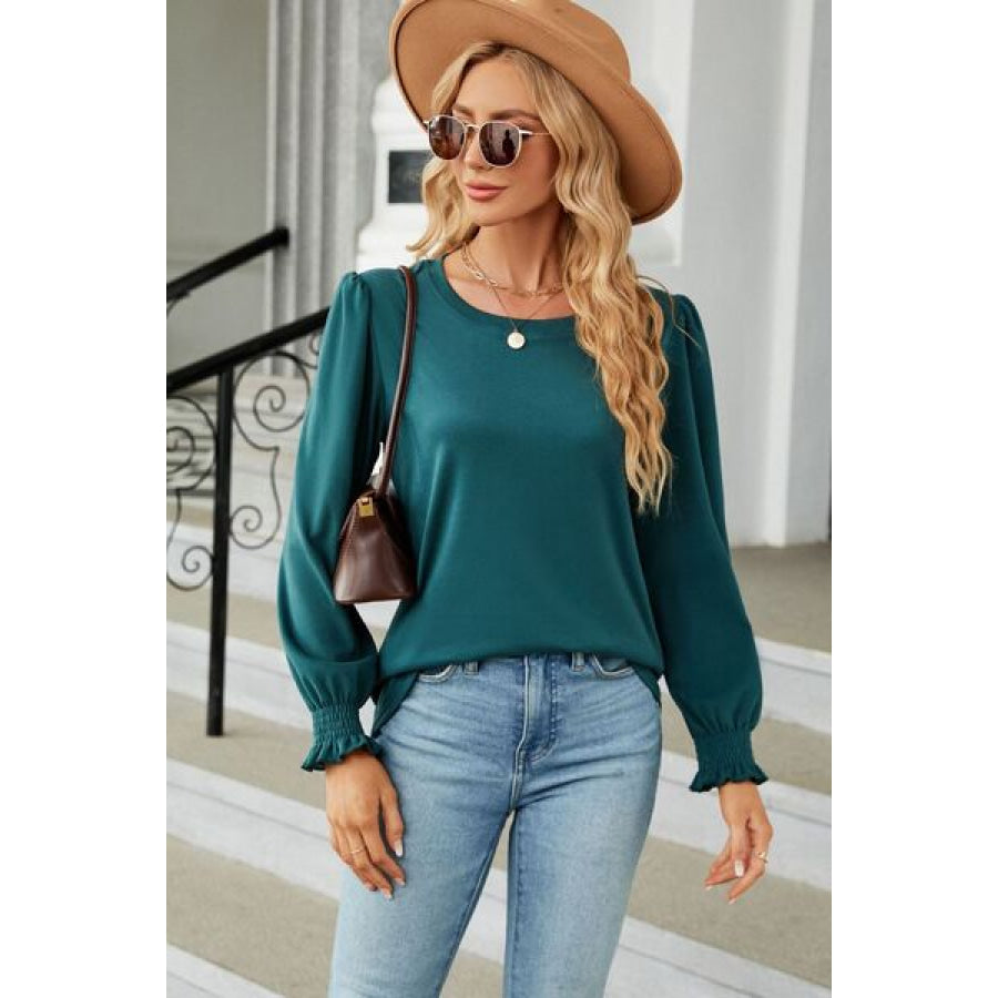 Round Neck Long Sleeve T - Shirt Turquoise / S Apparel and Accessories