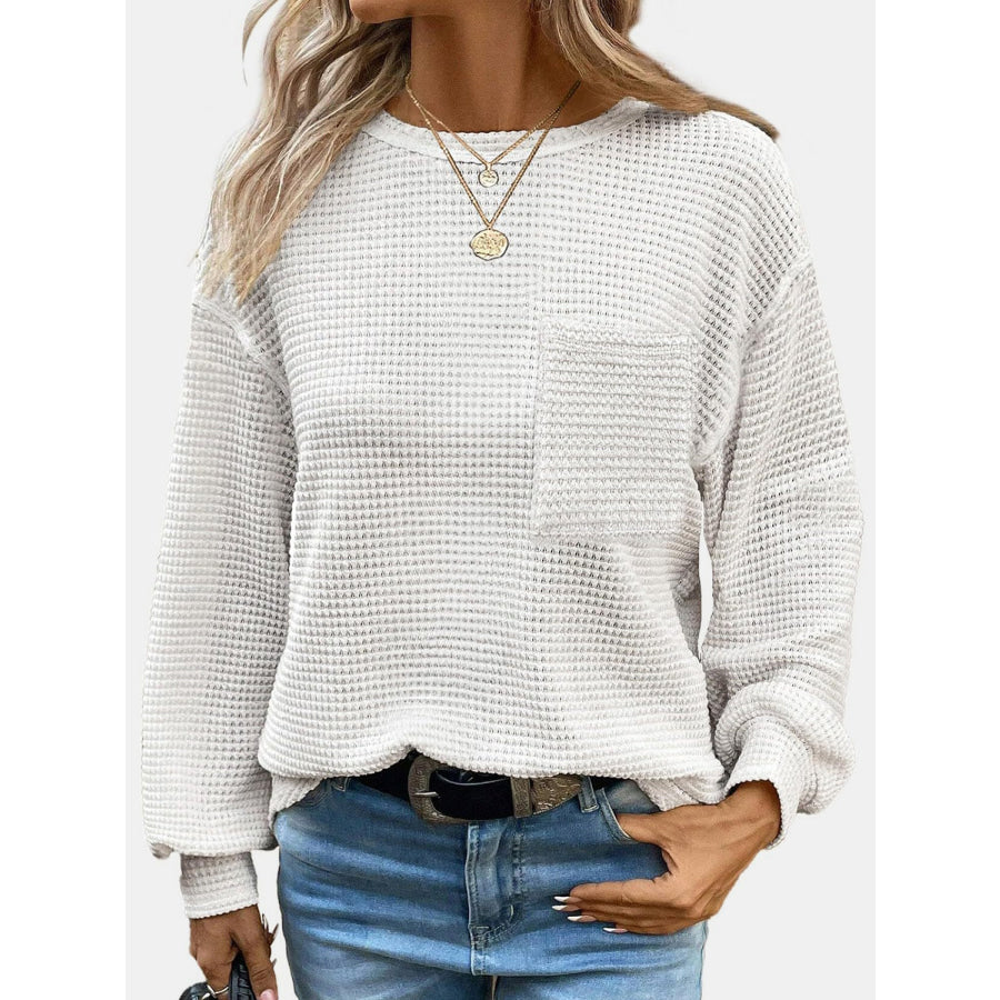 Round Neck Long Sleeve T-Shirt White / S Apparel and Accessories