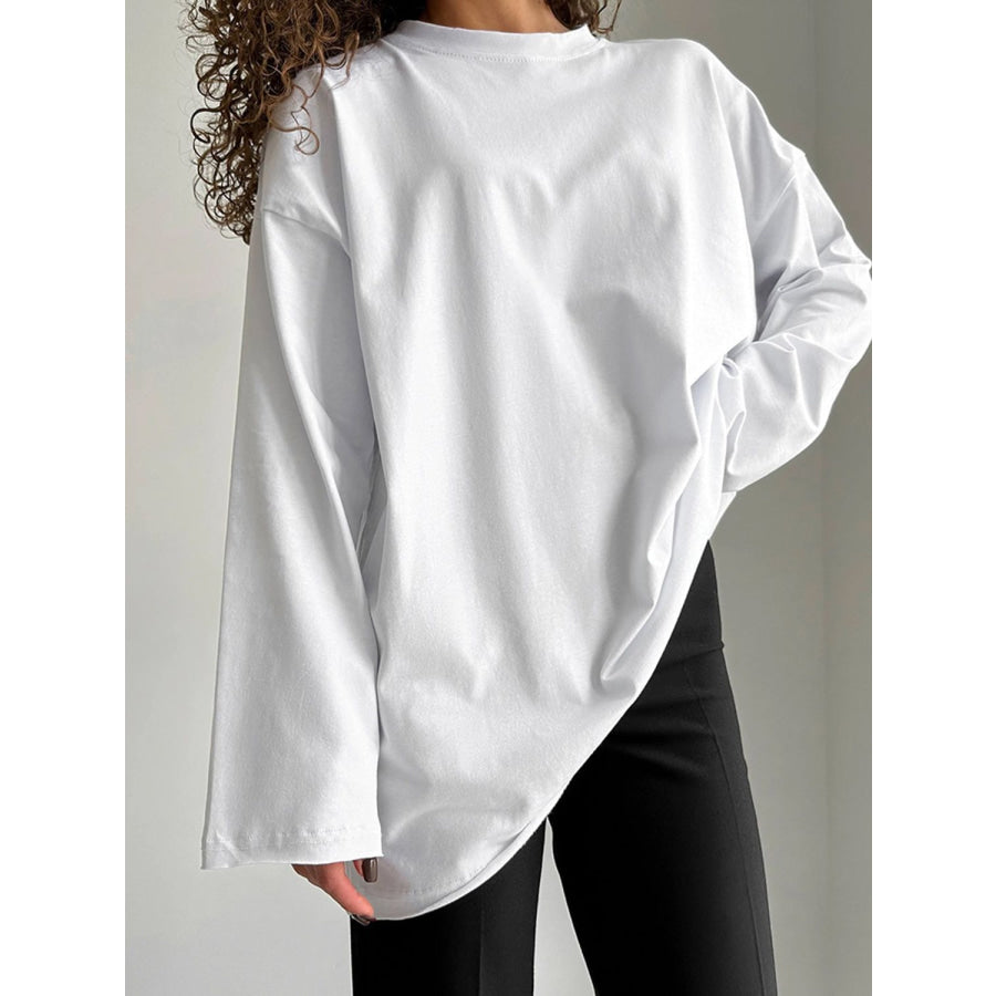 Round Neck Long Sleeve T-Shirt White / S Apparel and Accessories