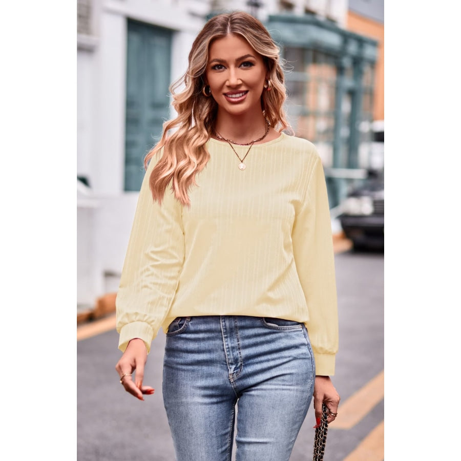 Round Neck Long Sleeve Tee Pastel Yellow / S