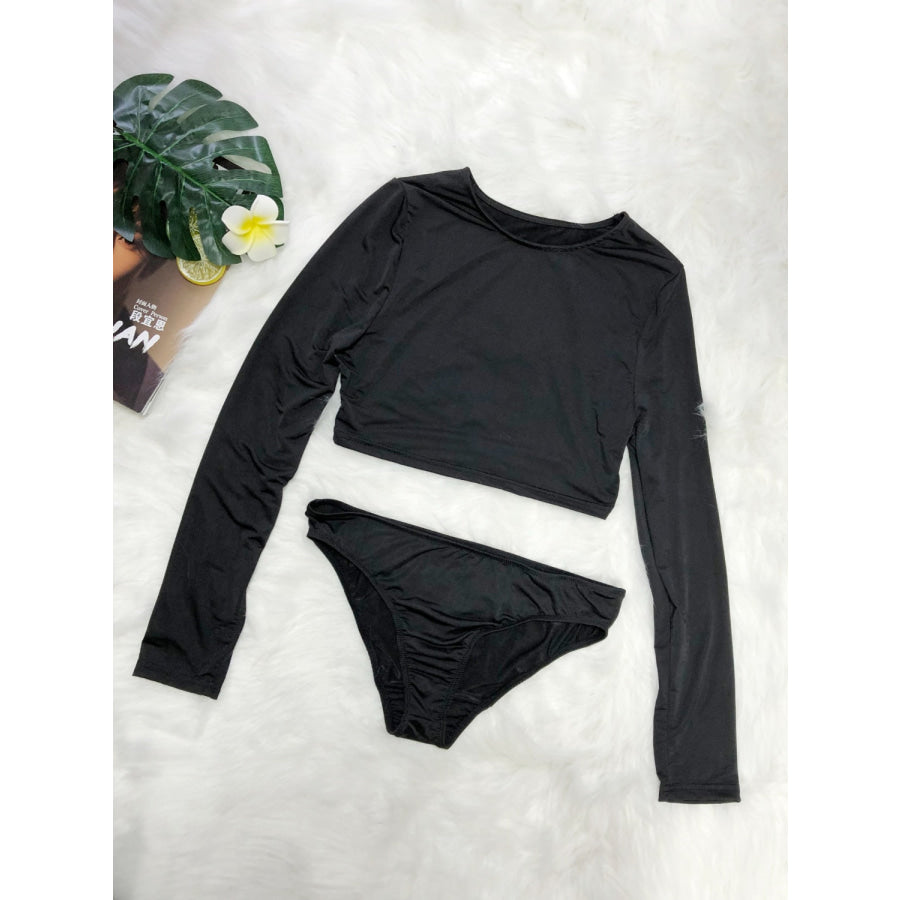 Round Neck Long Sleeve Top and Brief Swim Set Apparel Accessories