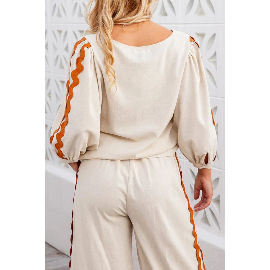 Round Neck Long Sleeve Top and Drawstring Pants Set Apparel and Accessories