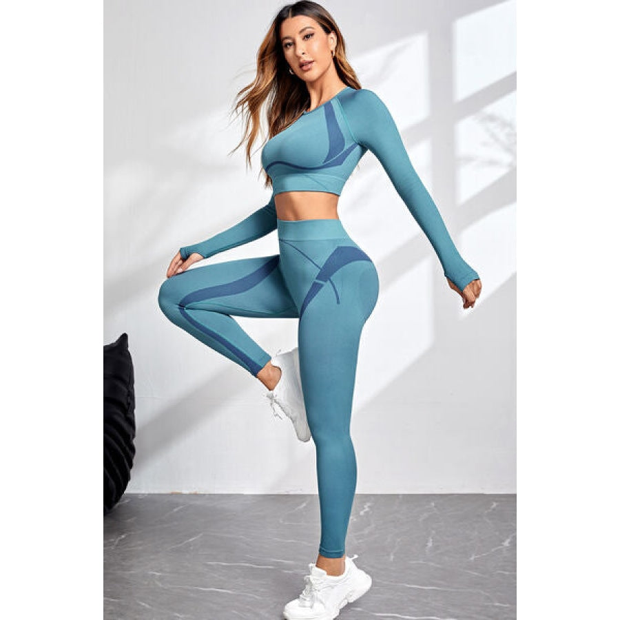 Round Neck Long Sleeve Top and Leggings Active Set Clothing