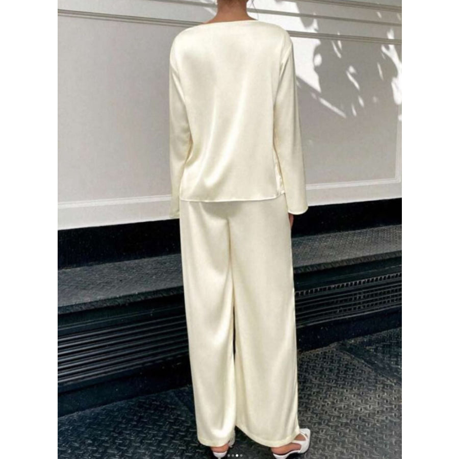 Round Neck Long Sleeve Top and Pants Set Apparel Accessories