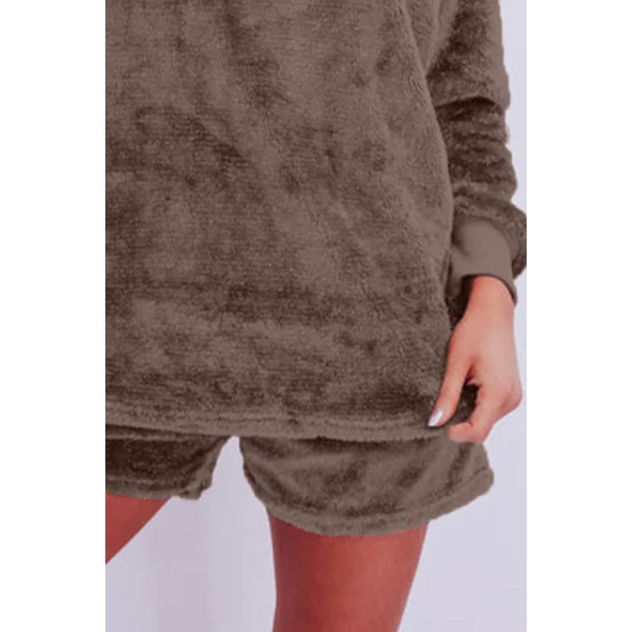 Round Neck Long Sleeve Top and Shorts Lounge Set Apparel and Accessories