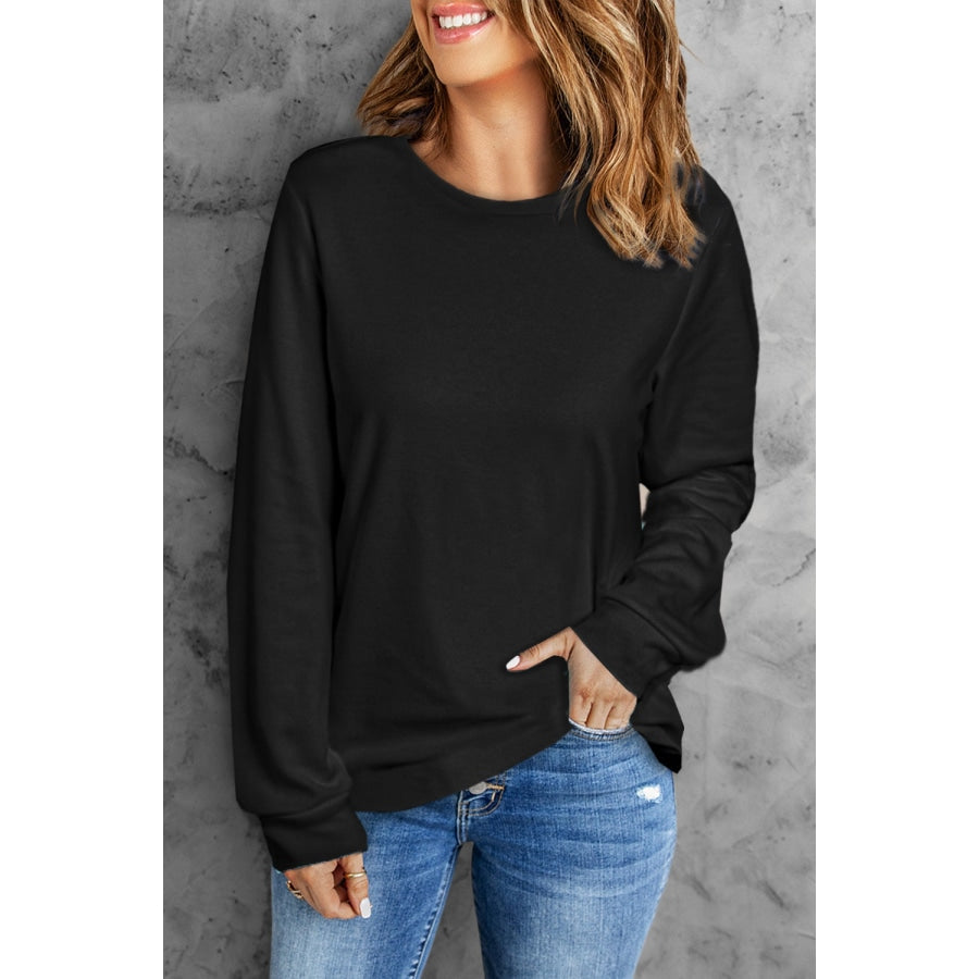 Round Neck Long Sleeve Top Black / S