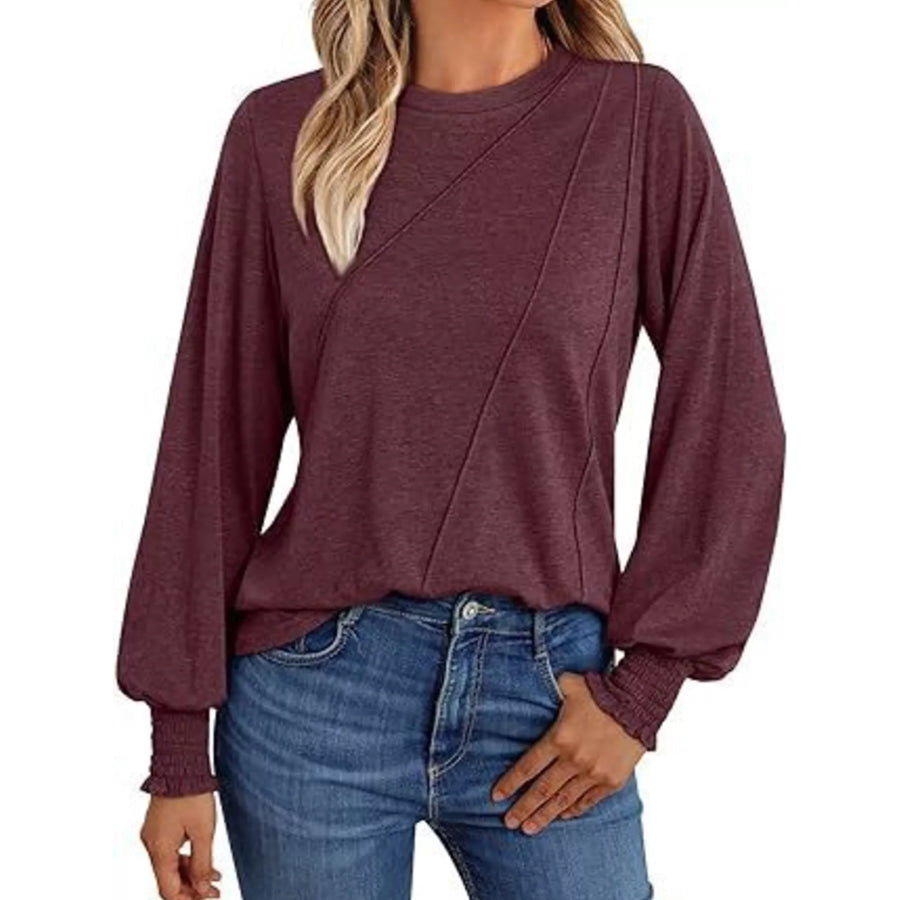 Round Neck Long Sleeve Top Burgundy / S Apparel and Accessories