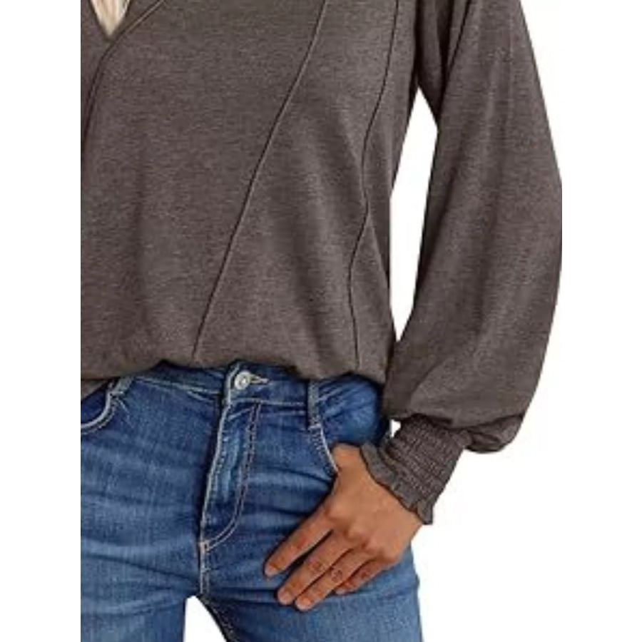 Round Neck Long Sleeve Top Coffee Gray / S Apparel and Accessories