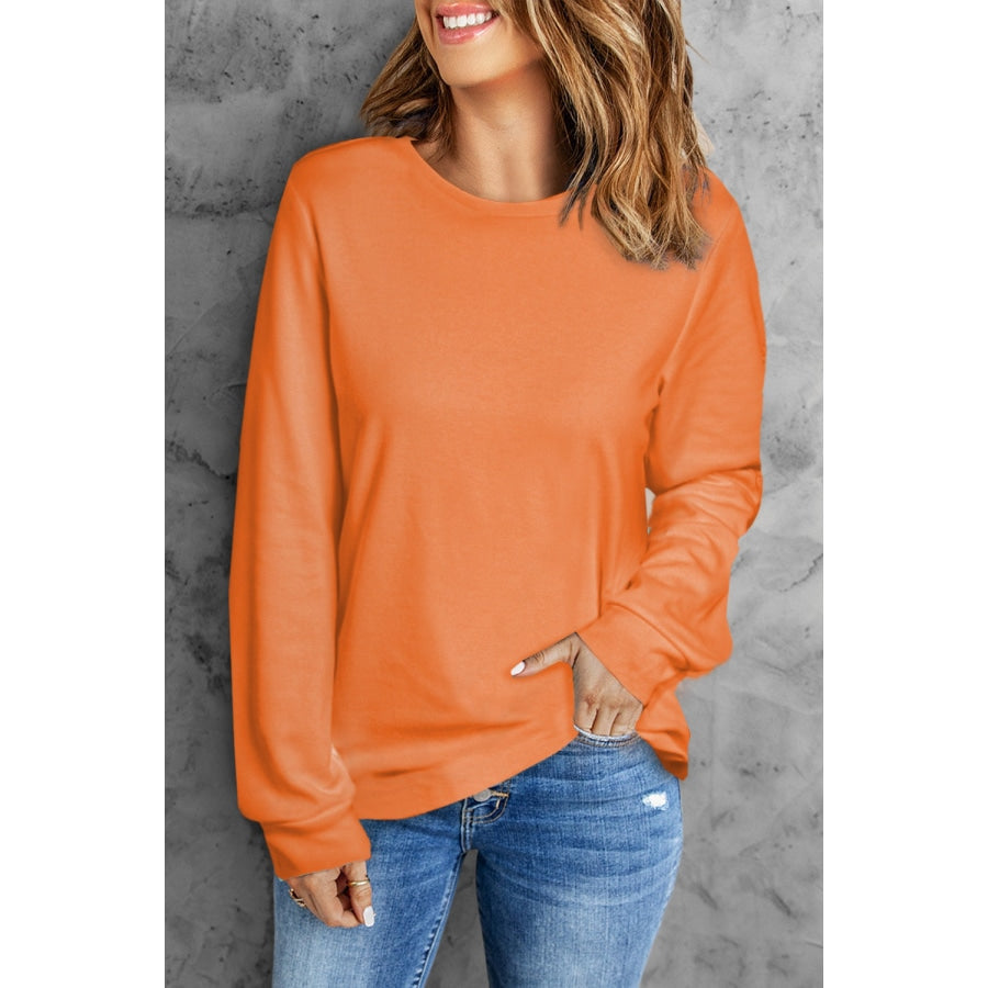 Round Neck Long Sleeve Top Orange / S