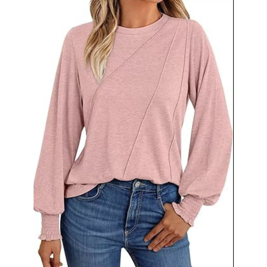 Round Neck Long Sleeve Top Pink / S Apparel and Accessories