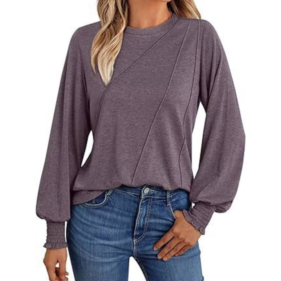Round Neck Long Sleeve Top Plum Purple / S Apparel and Accessories