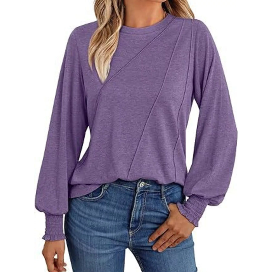 Round Neck Long Sleeve Top Purple / S Apparel and Accessories