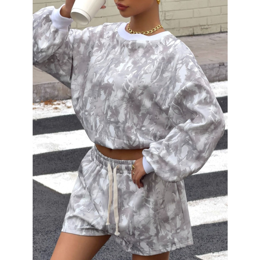 Round Neck Long Sleeve Top & Shorts Set Apparel and Accessories