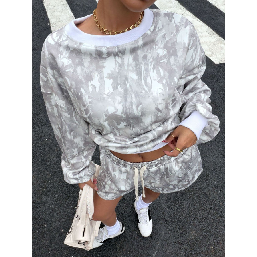 Round Neck Long Sleeve Top & Shorts Set Apparel and Accessories