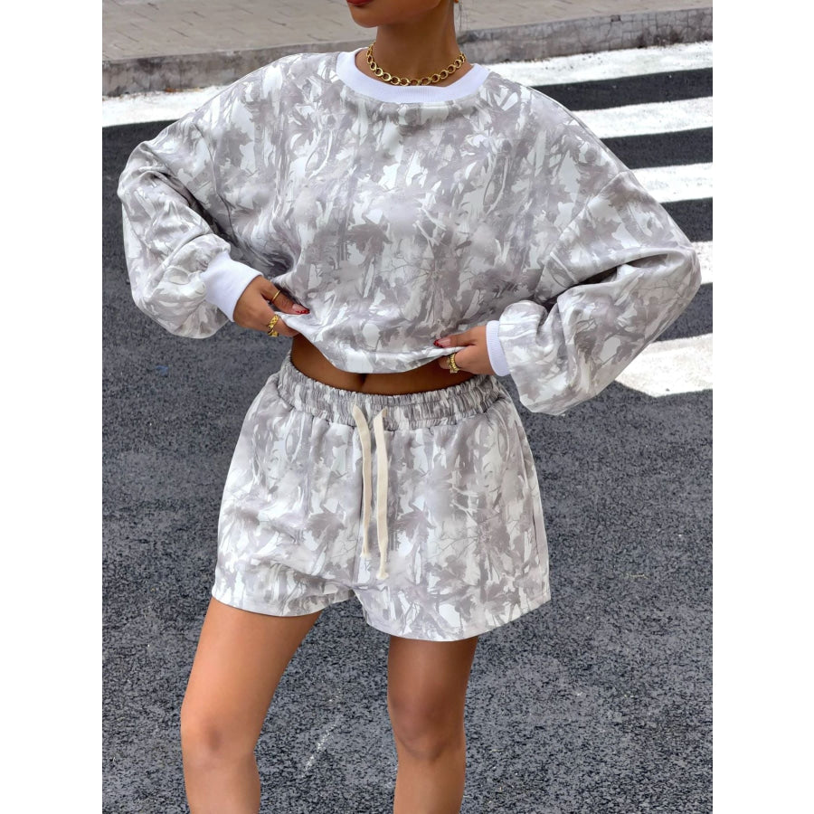 Round Neck Long Sleeve Top & Shorts Set Apparel and Accessories