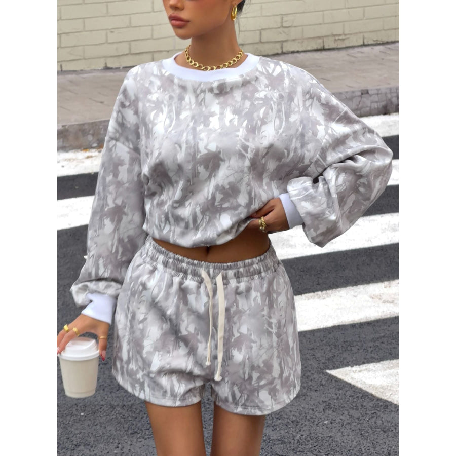Round Neck Long Sleeve Top & Shorts Set Apparel and Accessories