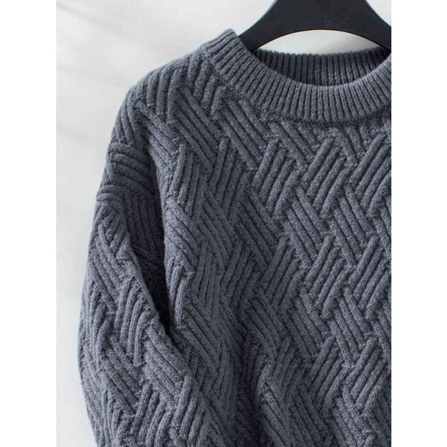 Round Neck Long Sleeve Woven Sweater Apparel and Accessories