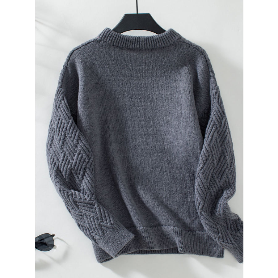 Round Neck Long Sleeve Woven Sweater Apparel and Accessories