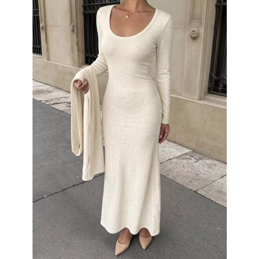 Round Neck Maxi Knit Dress with Matching Scarf Apparel and Accessories
