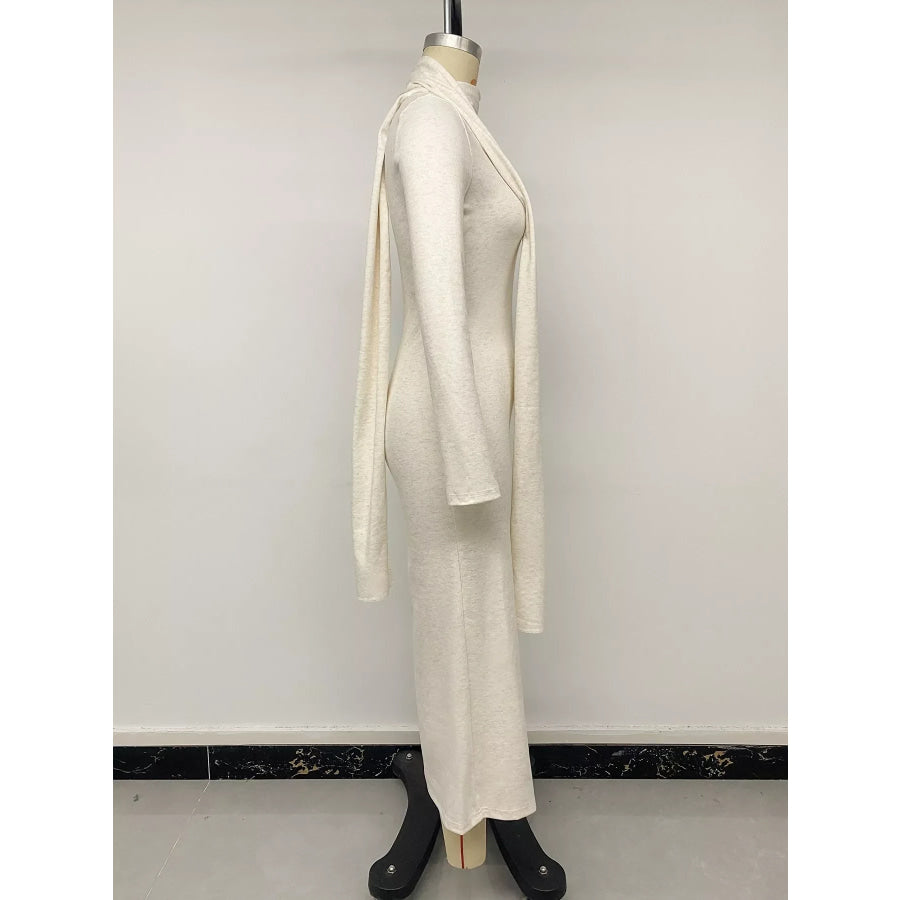Round Neck Maxi Knit Dress with Matching Scarf Apparel and Accessories