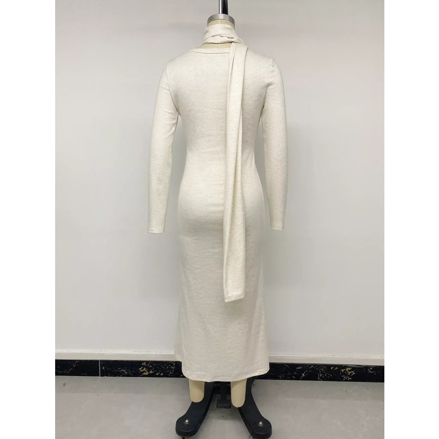 Round Neck Maxi Knit Dress with Matching Scarf Apparel and Accessories