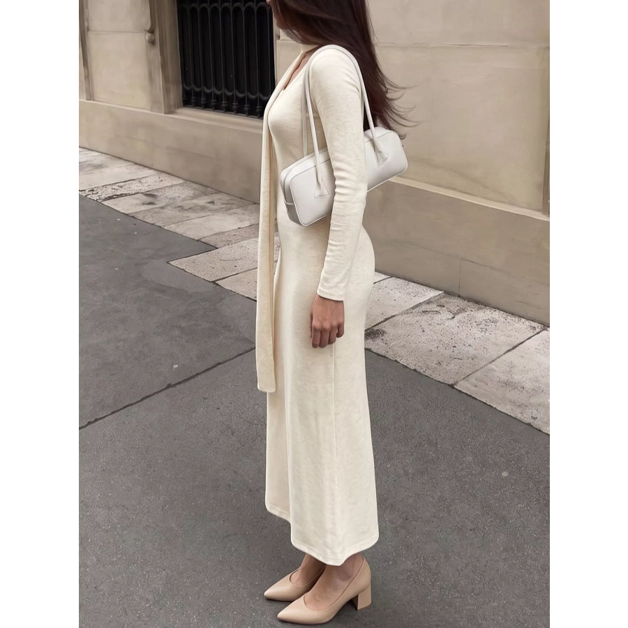Round Neck Maxi Knit Dress with Matching Scarf Apparel and Accessories