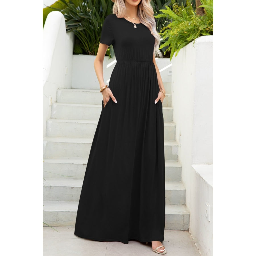 Round Neck Maxi Tee Dress with Pockets