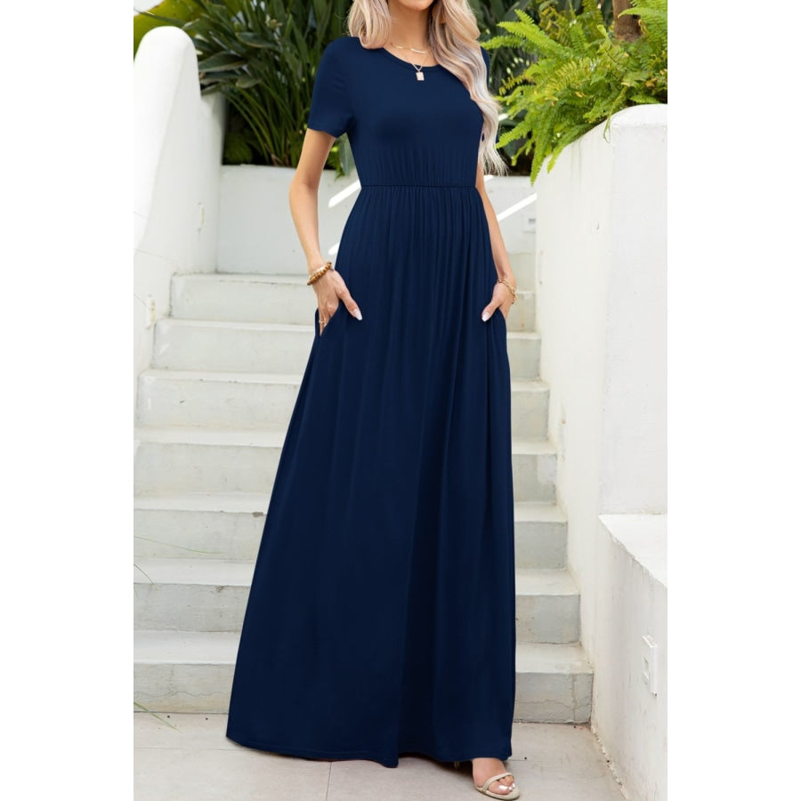 Round Neck Maxi Tee Dress with Pockets